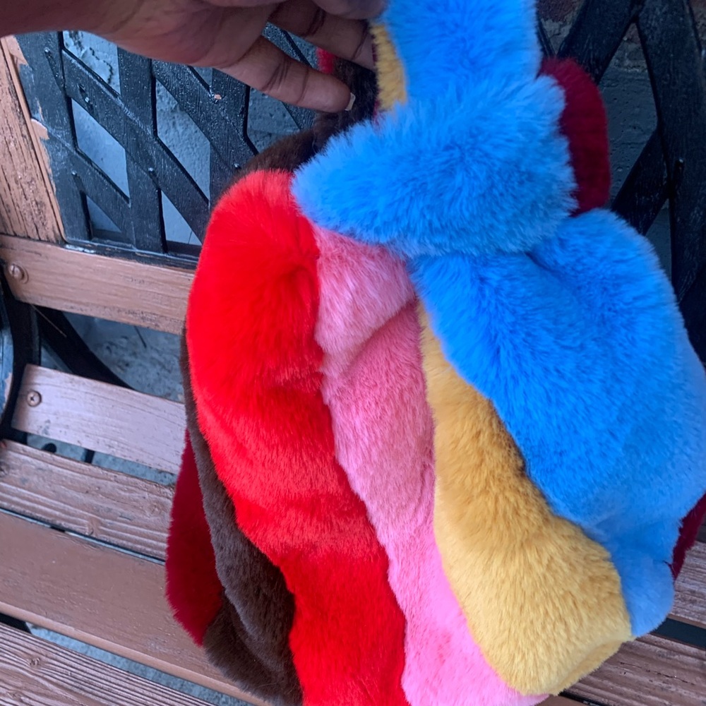 Zara multi colored fur handbag.